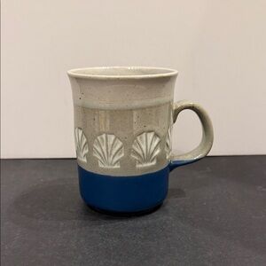 Vintage Blue and Gray Ceramic Mug with Shell Design